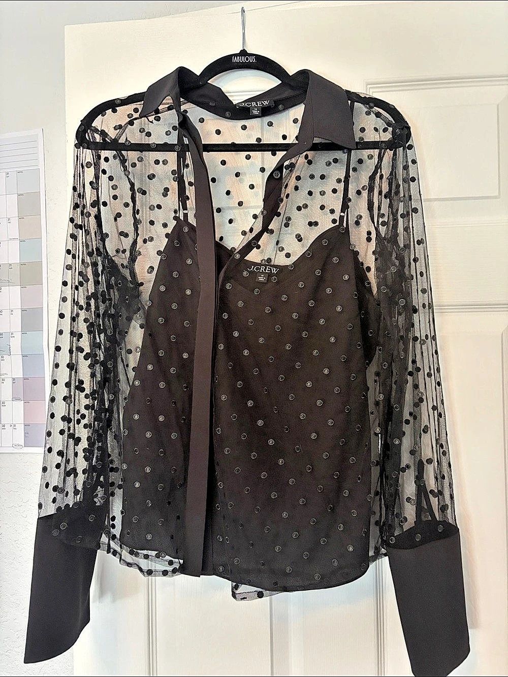 J.Crew Sheer button-up with camisole in dot print Dot Blouse Black 14
